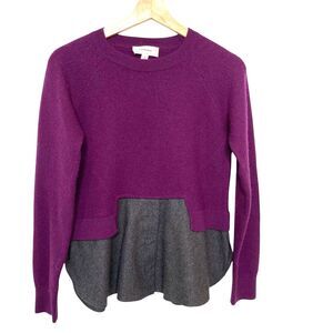 Carven Mixed Media Purple Gray Wool Sweater Women Size Small  Buttons